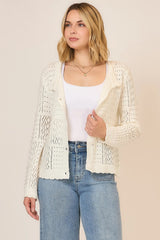 Buttoned Light Quilt Knit Cardigan Cream