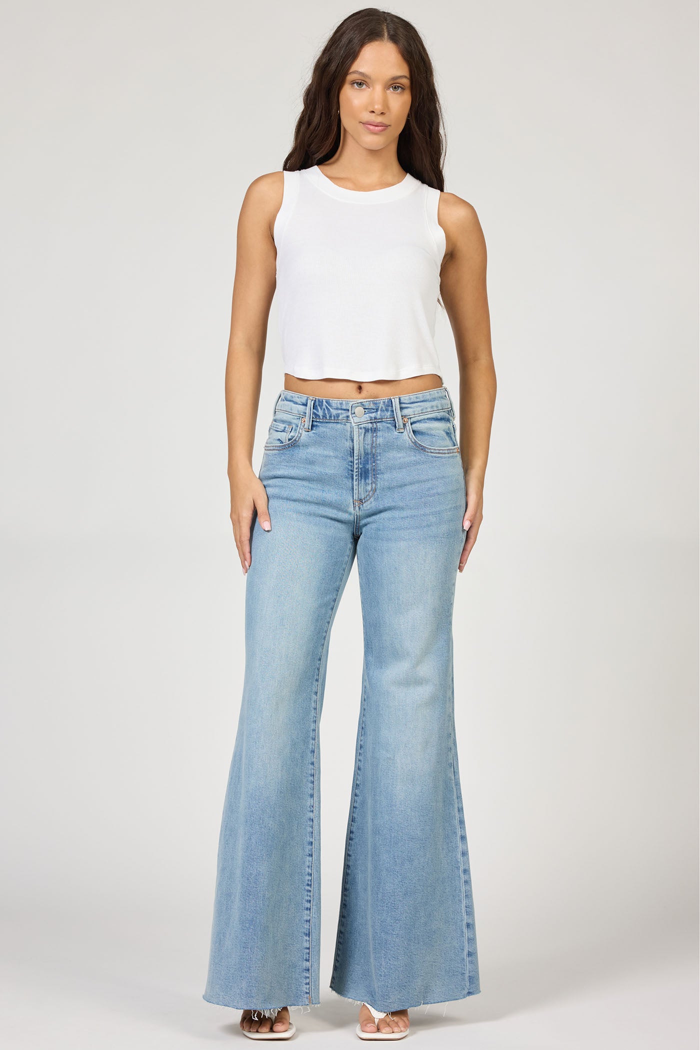 Hendrix High Rise Raw Cut Hem Wide Leg Jeans Hillcress