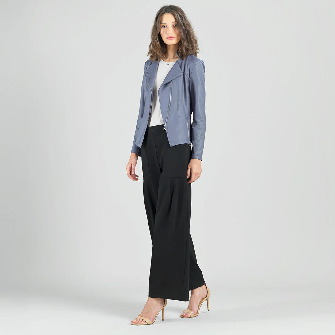 Classic Leather Knit Moto Jacket Charcoal