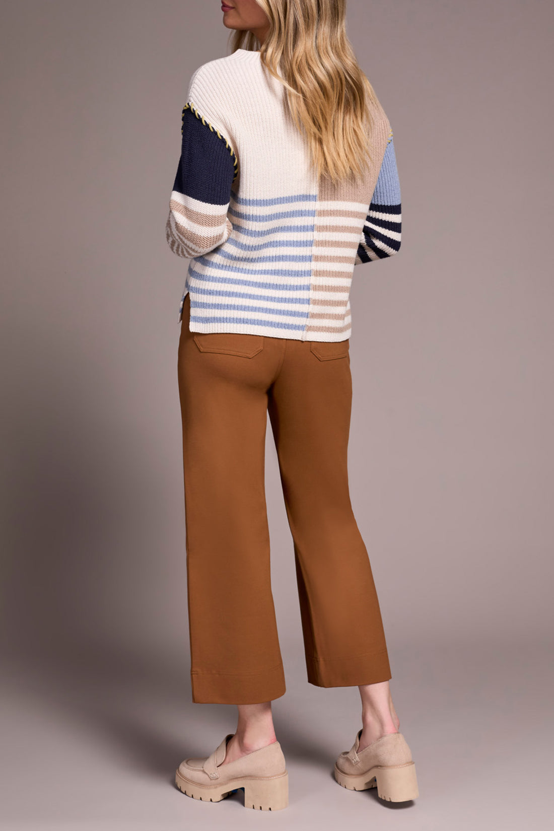 Mix Stripe Colorblock Stitch Detail Sweater Sandstone