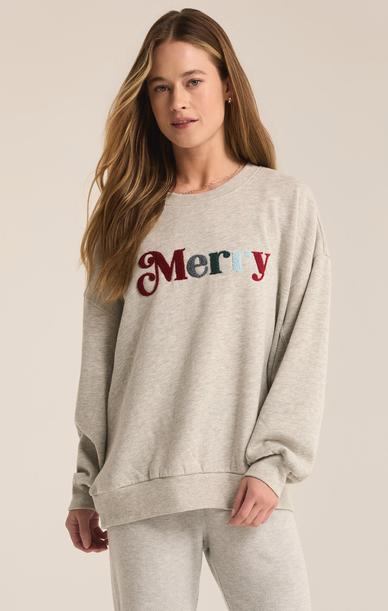Merry Fleece Crew Neck Sweatshirt Light Heather Grey