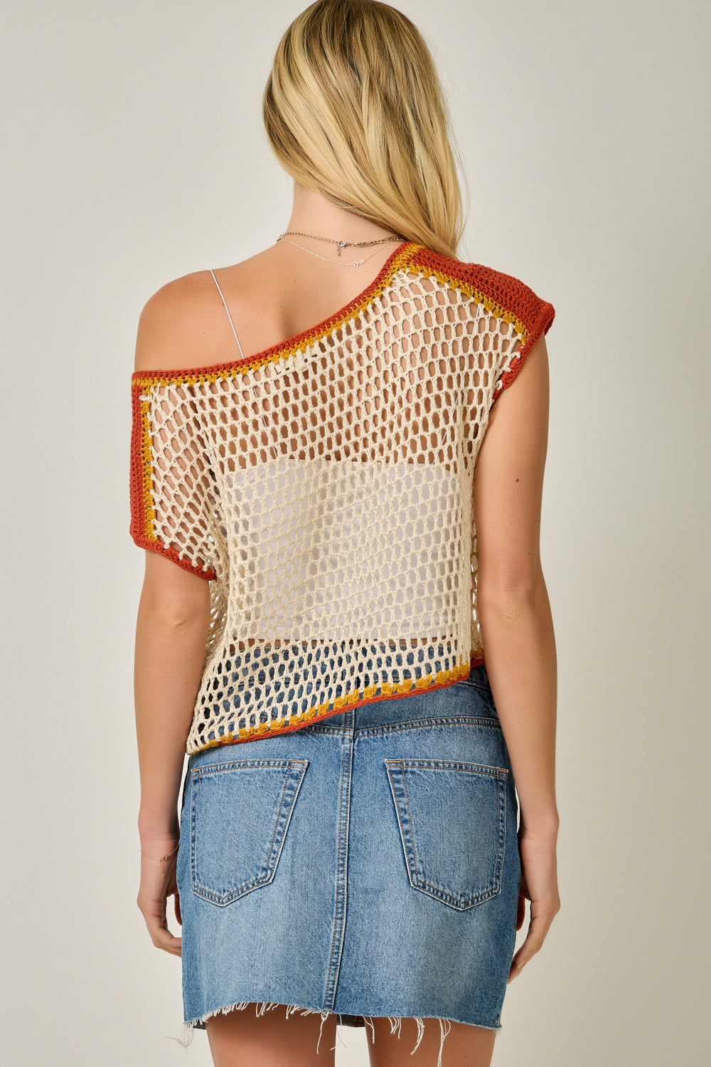 Handmade Lemon Crochet Top Oatmeal + Red
