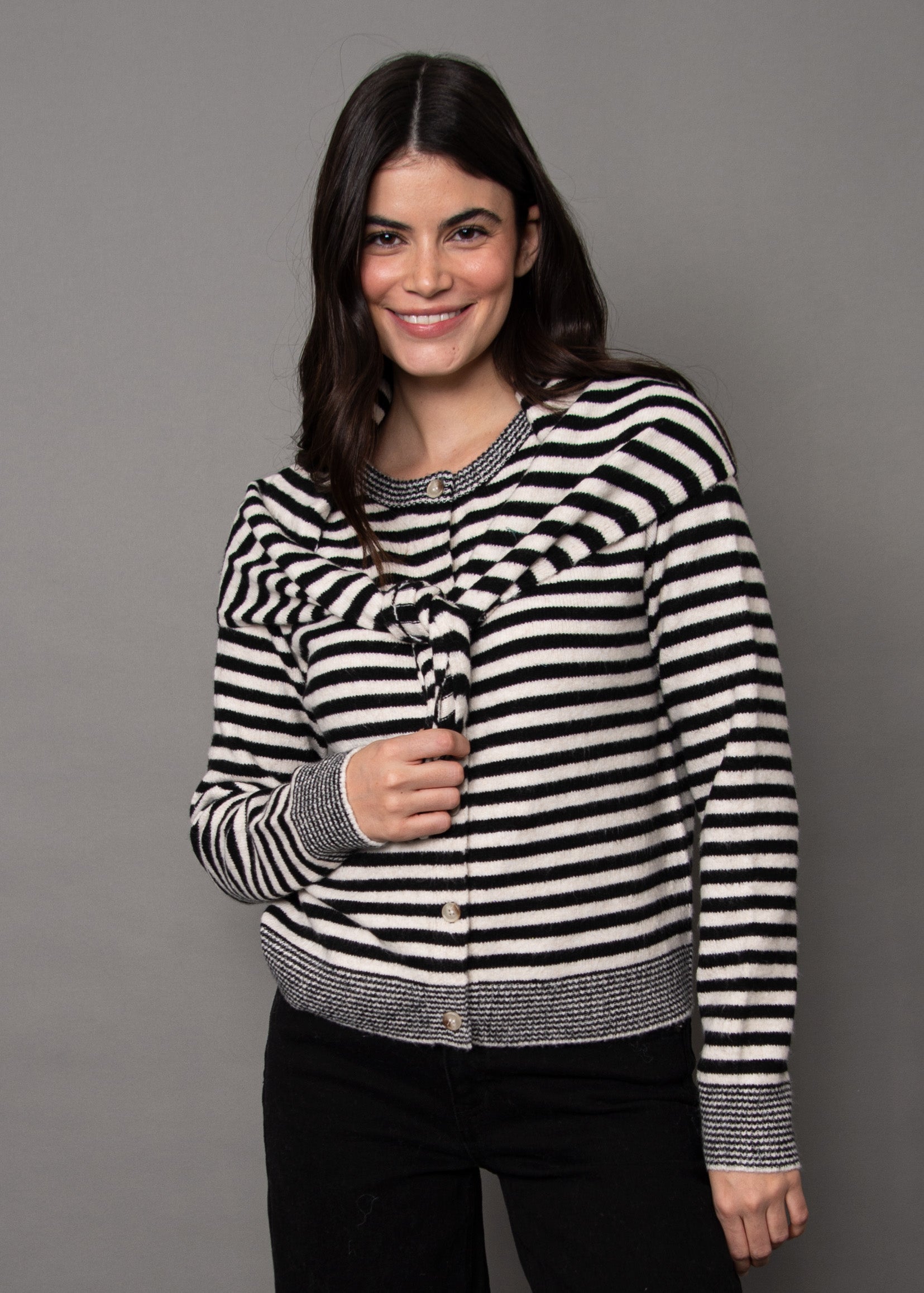 Neela Scarf Striped Sweater Black Winter White