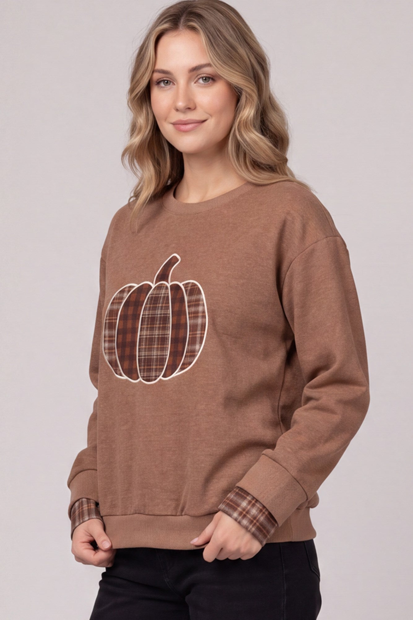 Patchwork Pumpkin Knit Long Sleeve Top Cinnamon