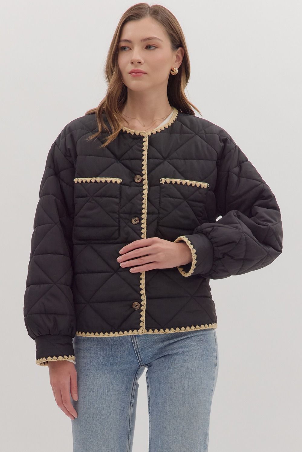 Contrast Stitch Quilted Jacket Black