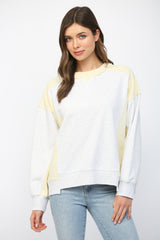 Exposed Seam Detail Colorblock Sweatshirt Heather Grey + Yellow