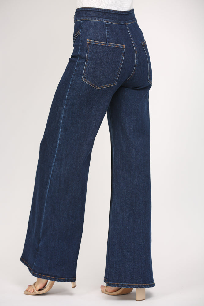 Wide Leg Triple Stripe Detail Jeans Dark Denim