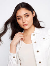 Frayed Edge Stretch Twill Jean Jacket White