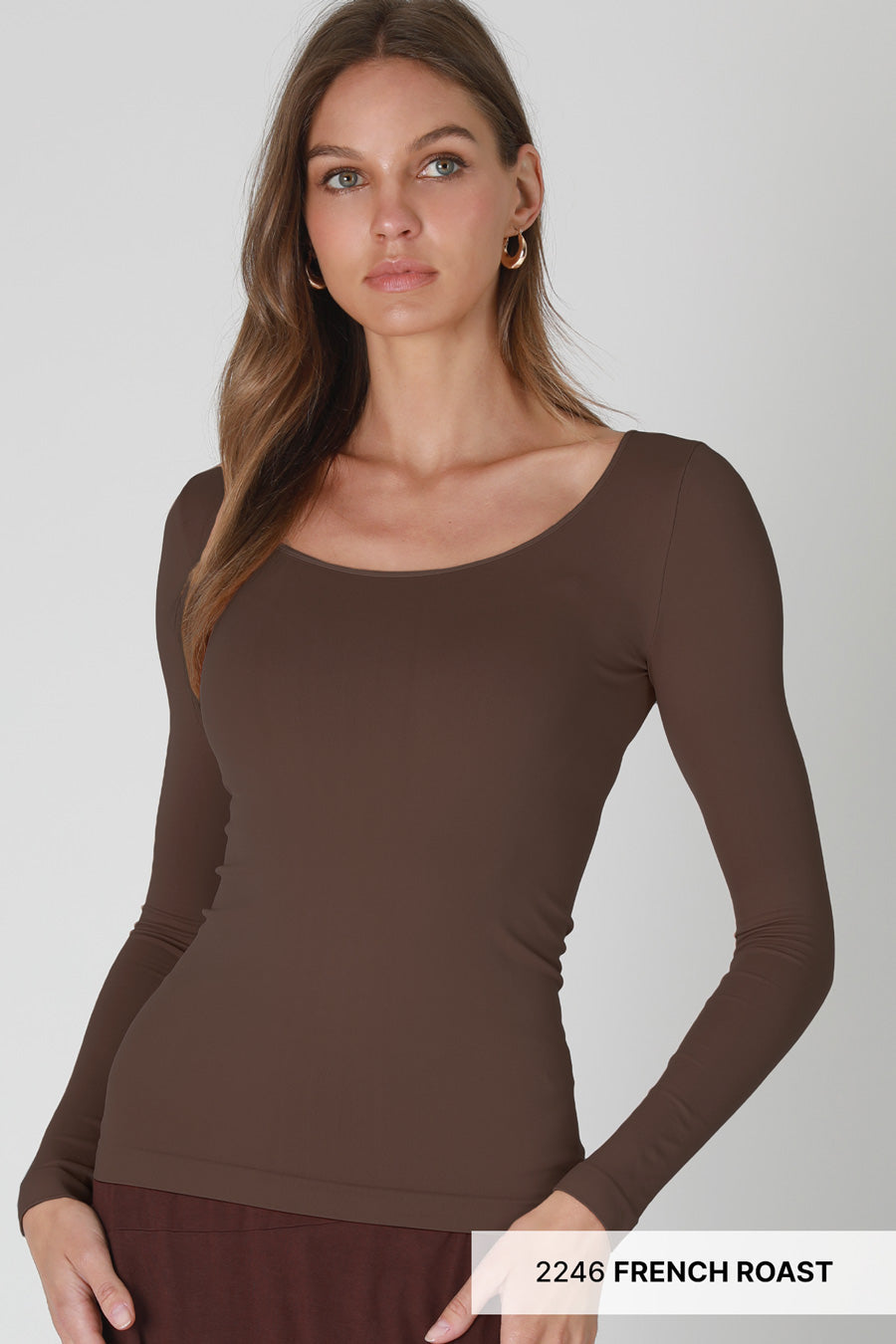 Long Sleeve Scoop Neck Basic French Roast
