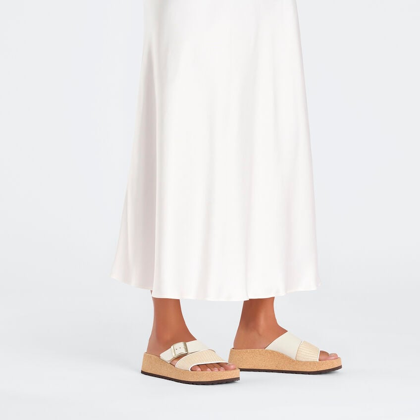 Almina Raffia Leather Sandals Natural + White