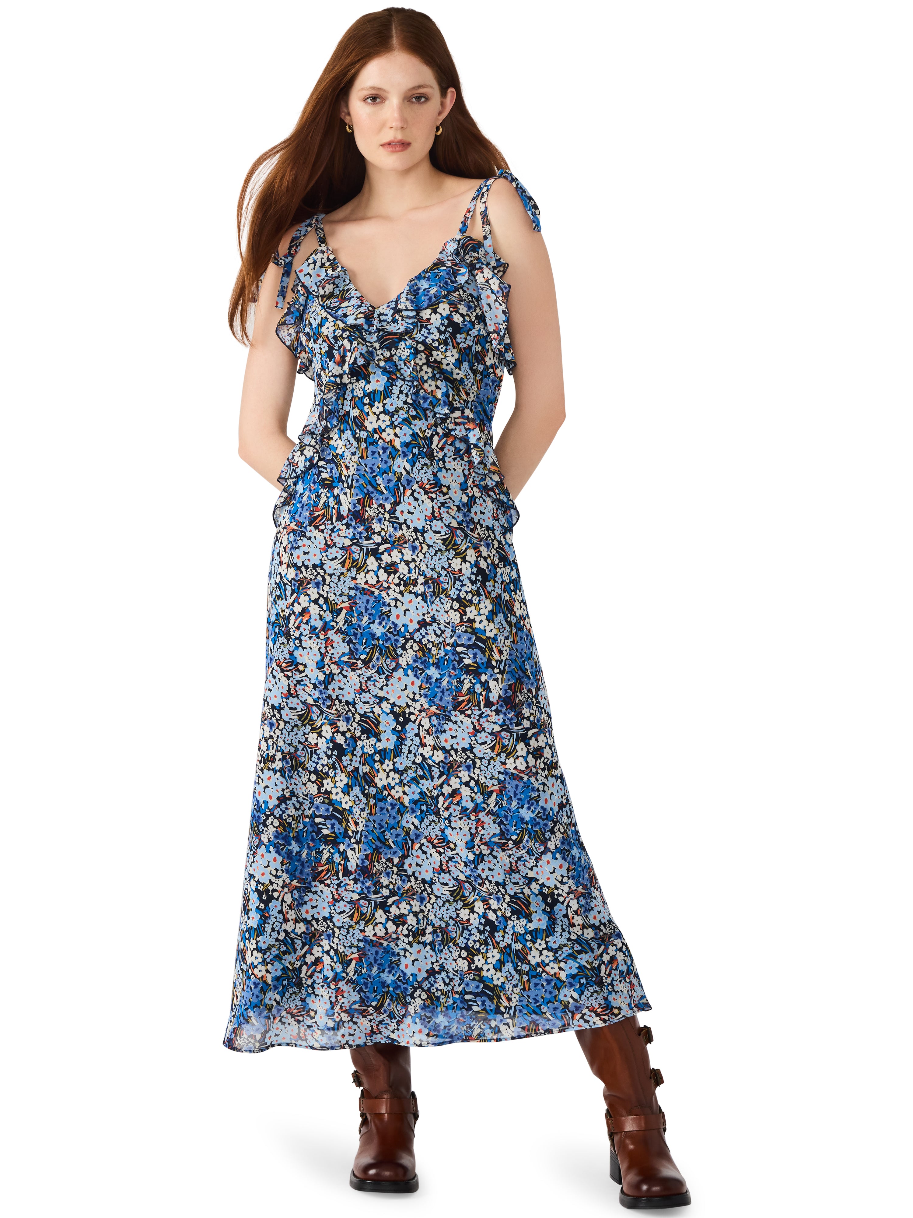 Adalina Sleeveless Ruffle Maxi Dress Bristol Blue