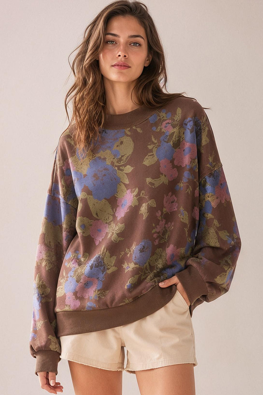 All Over Floral Oversize Sweatshirt - Chocolate Mix