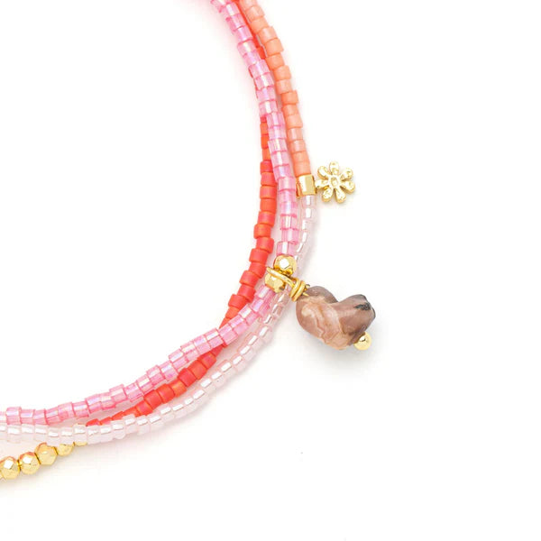 Mixed Media Wrap Bracelet/Necklace Love | Rhodocrosite