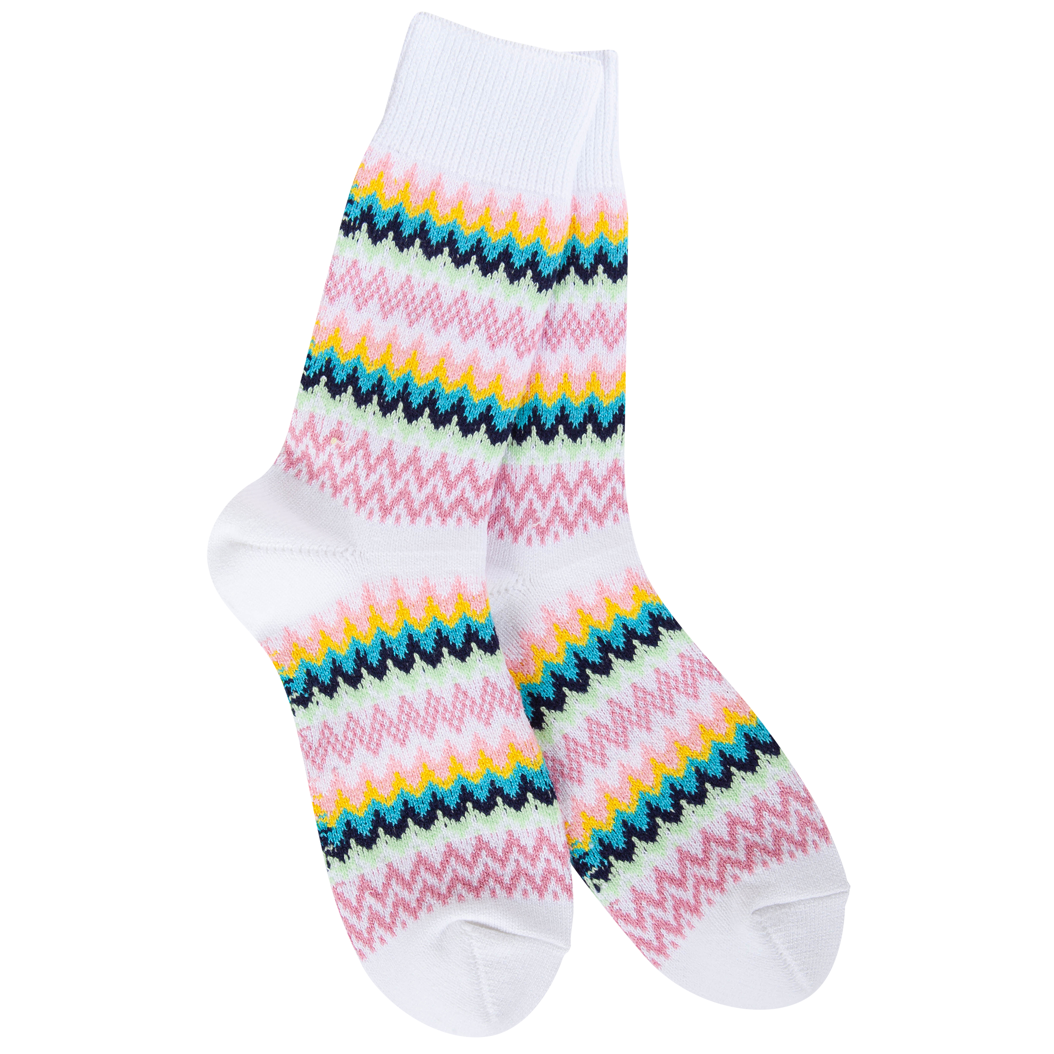 Zig Zag Crew Socks White Multi