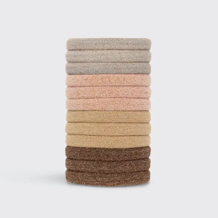 Recycled Nylon Glitter Medium Hair Elastics - 12 PC