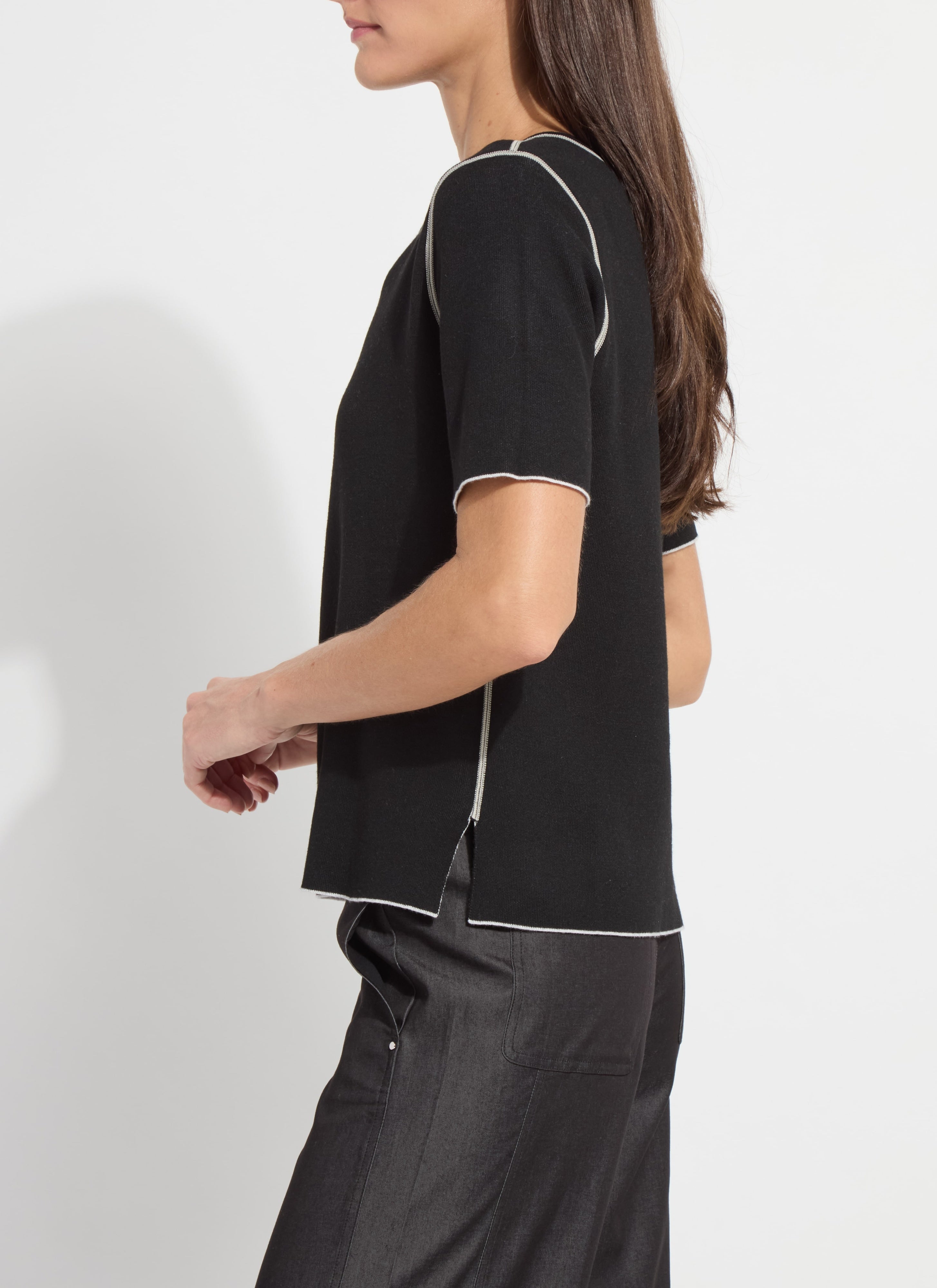 Odessa Reversible Knit Short Sleeve Tee Black + Pearl Grey Melange