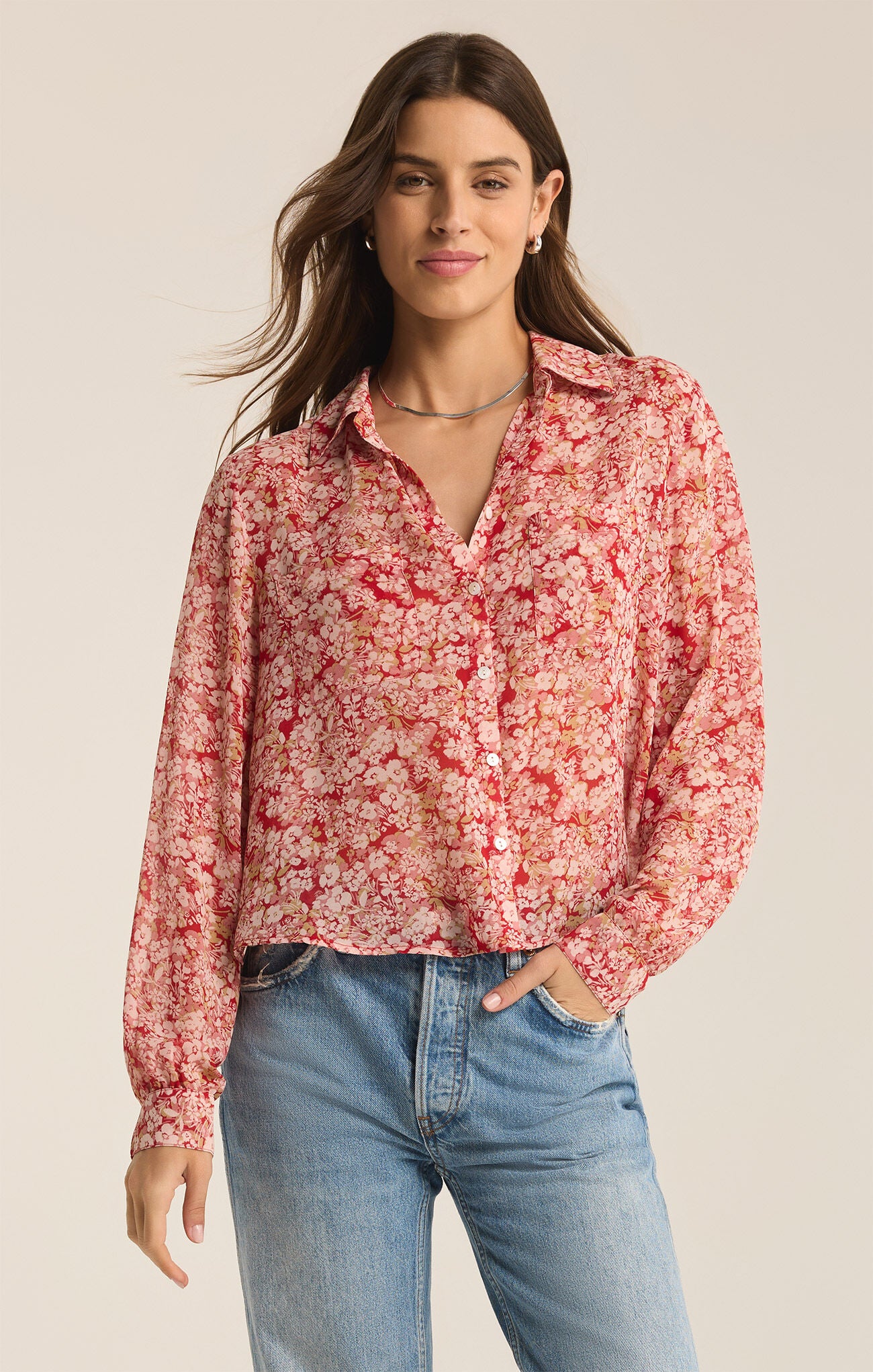 Vivienne Floral Print Top Crimson Crush