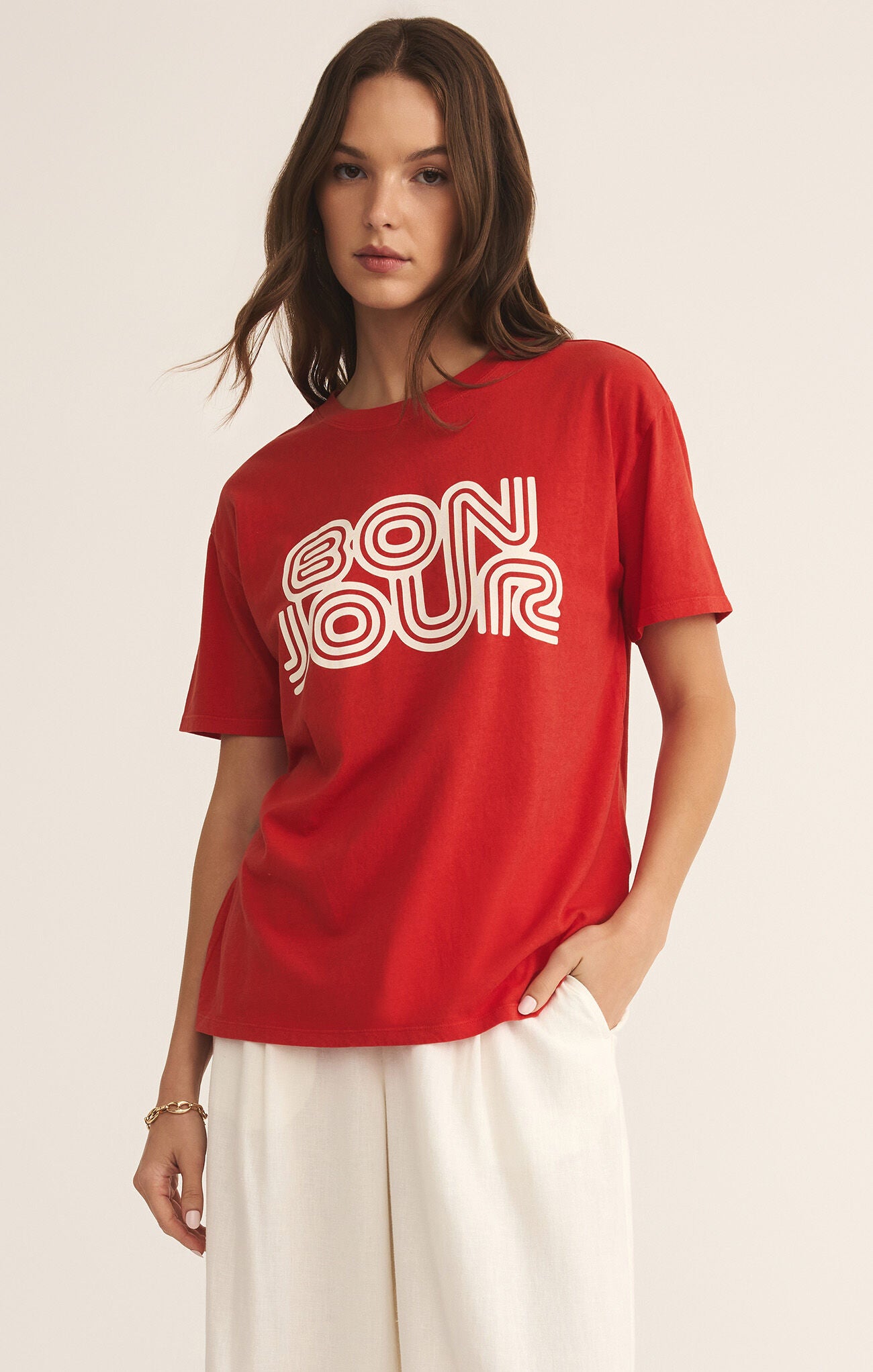 Bonjour Boyfriend Tee Cabana Red