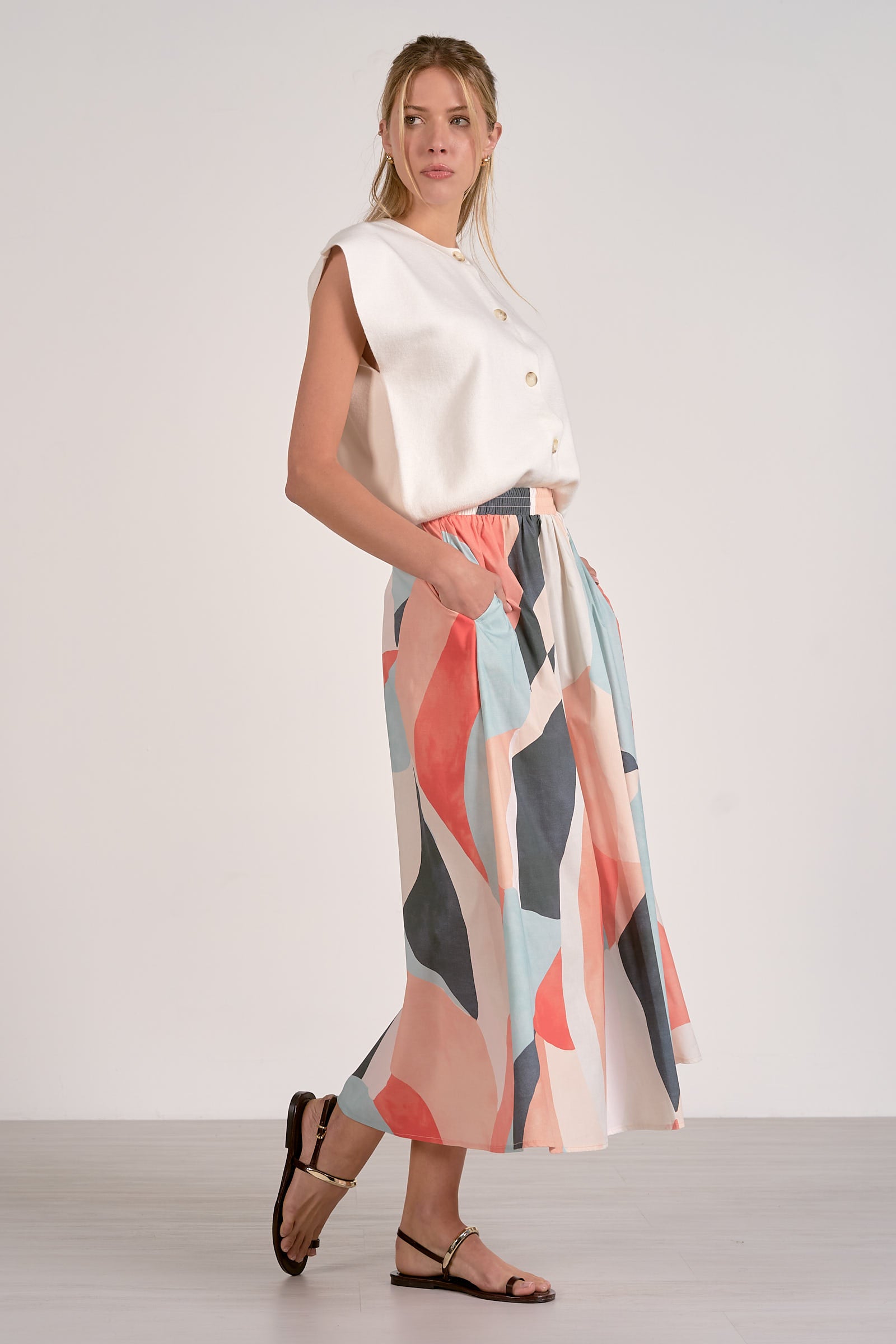 Elastic Waist Printed Skirt Multi Prism