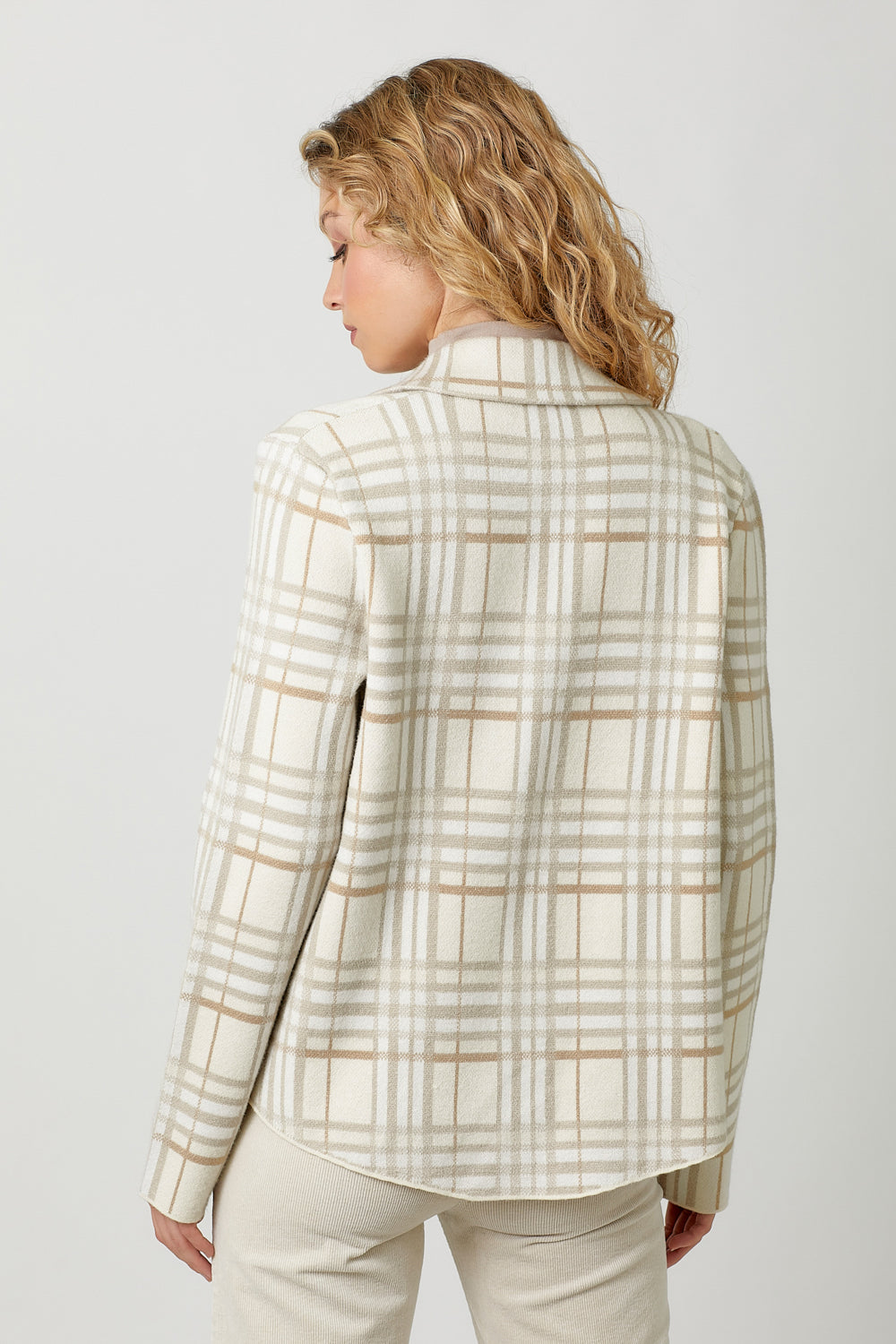 Check Patterened Sweater Jacket Almond Mix