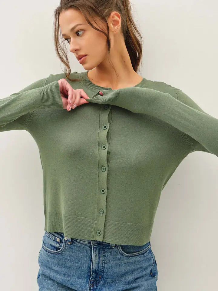 Ultra Soft Button Up Crew Neck Cardigan Spruce