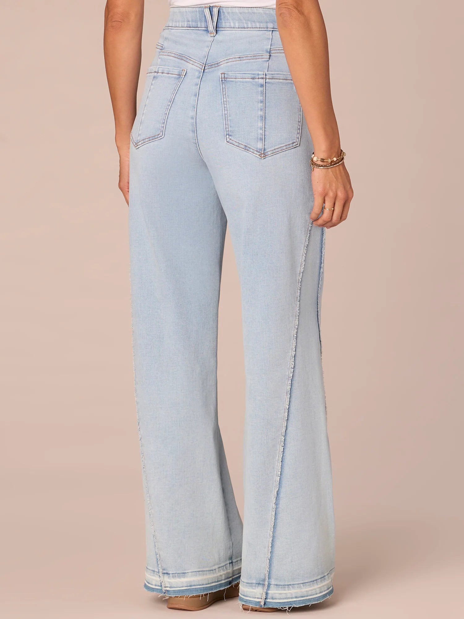 Skyrise Diagonal Fray Wide Leg Jeans Light Blue