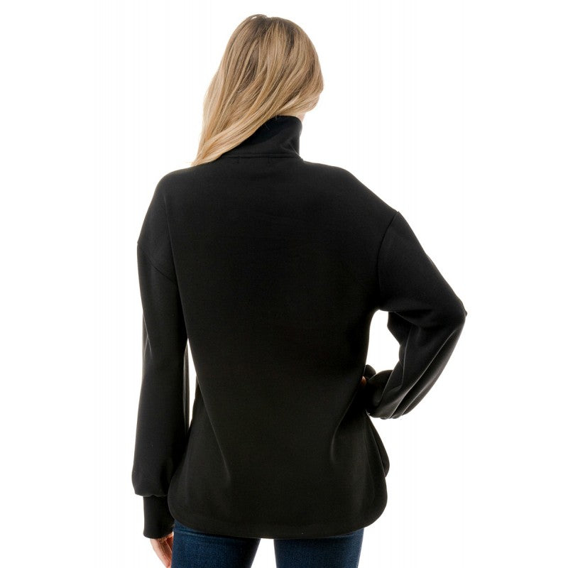 Collared Contrast 1/4 Zip Pullover Black