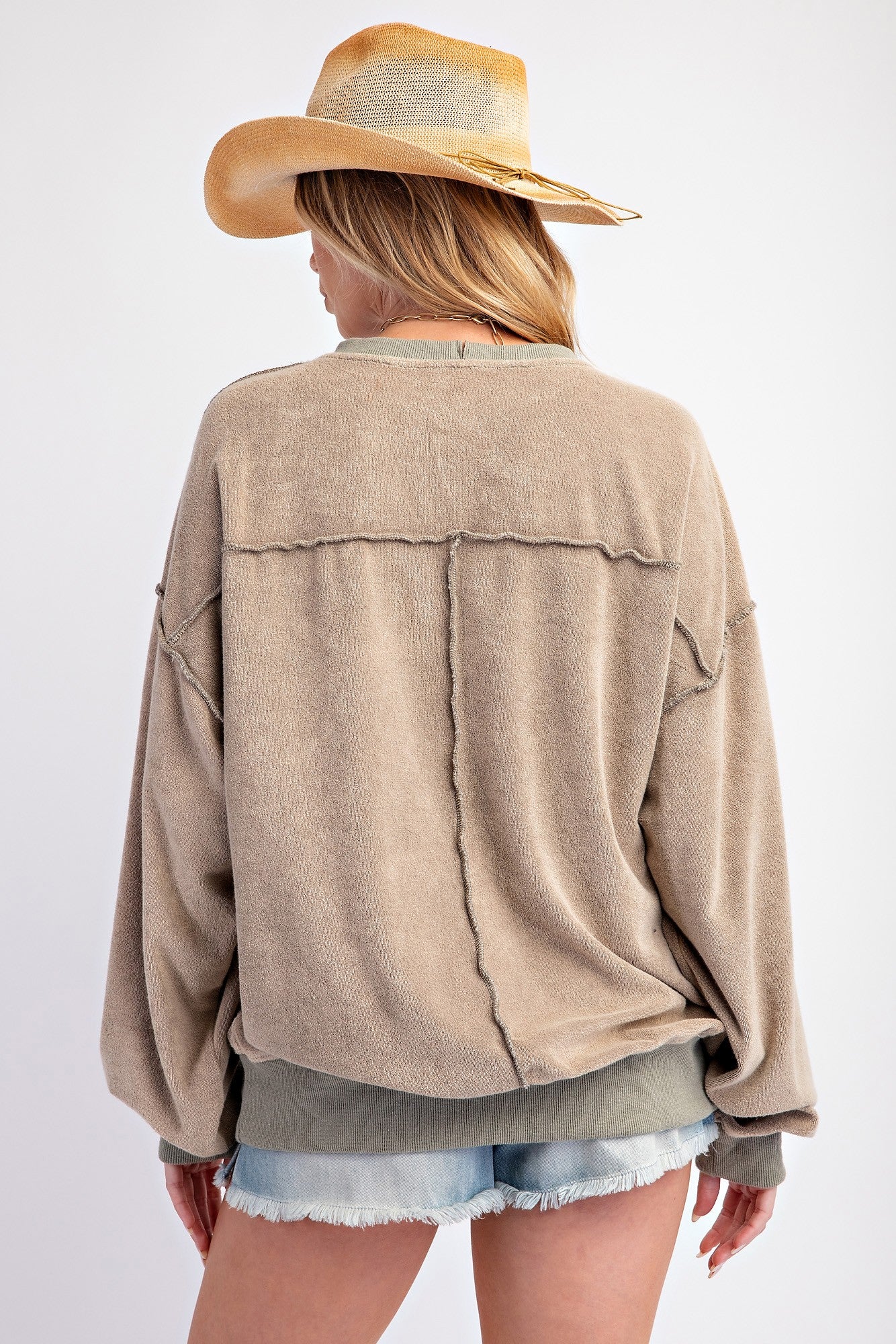 Wild Soul Print Terry Knit Pullover Olive