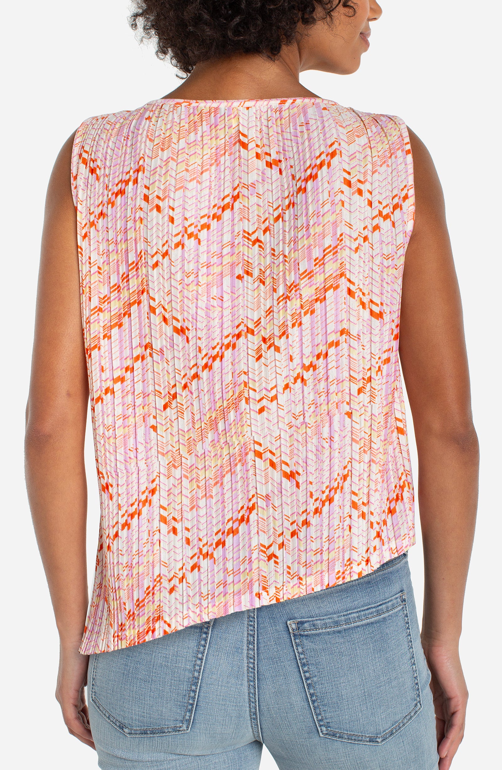Asymmetric Hem Knit Tank Cream + Pink Multi