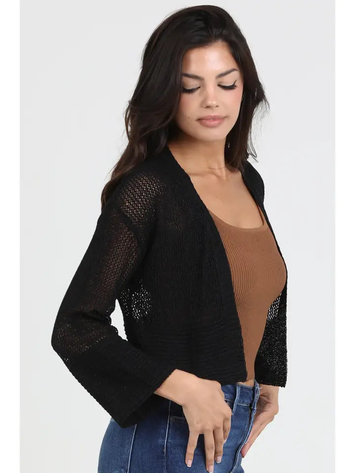 Light Weight Open Knit Sweater Cardigan Black