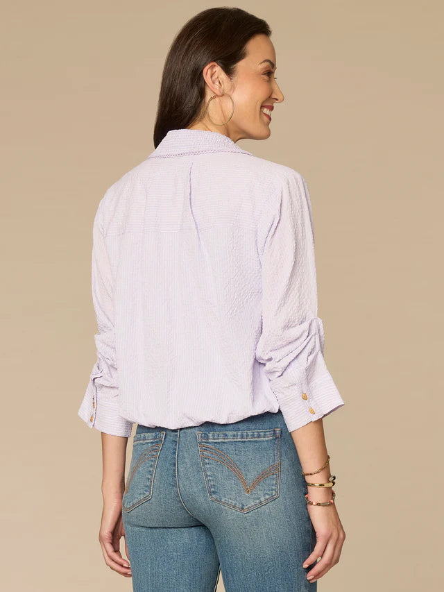 Bubble Hem Stripe Button Down Shirt Frosted Iris