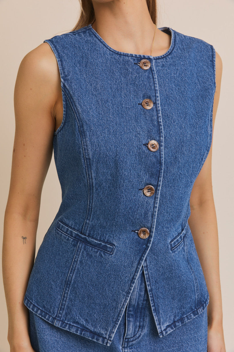 Denim Button Up Vest Denim