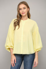 Puff 3/4 Frill Sleeve Button Down Shirt Yellow