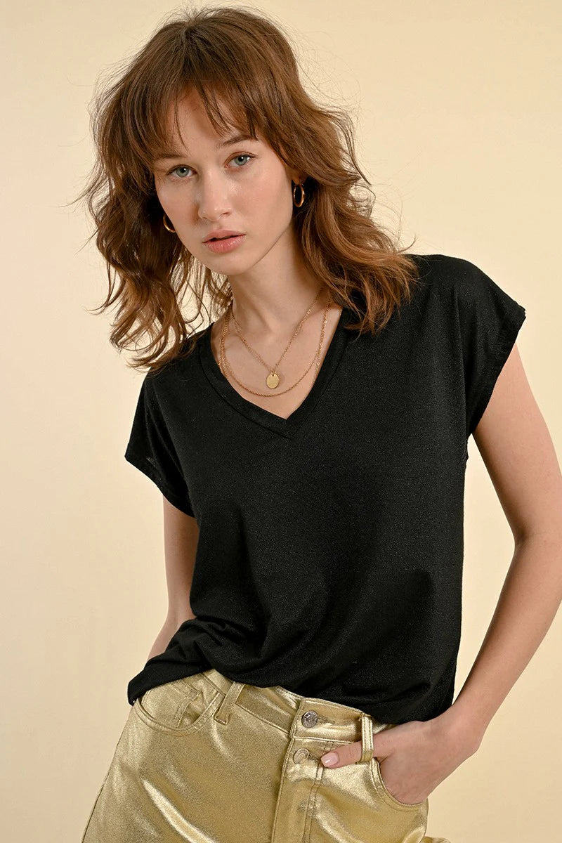 Vneck Shimmer Tee Black