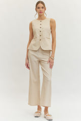 Stripe Button Up Vest Tan