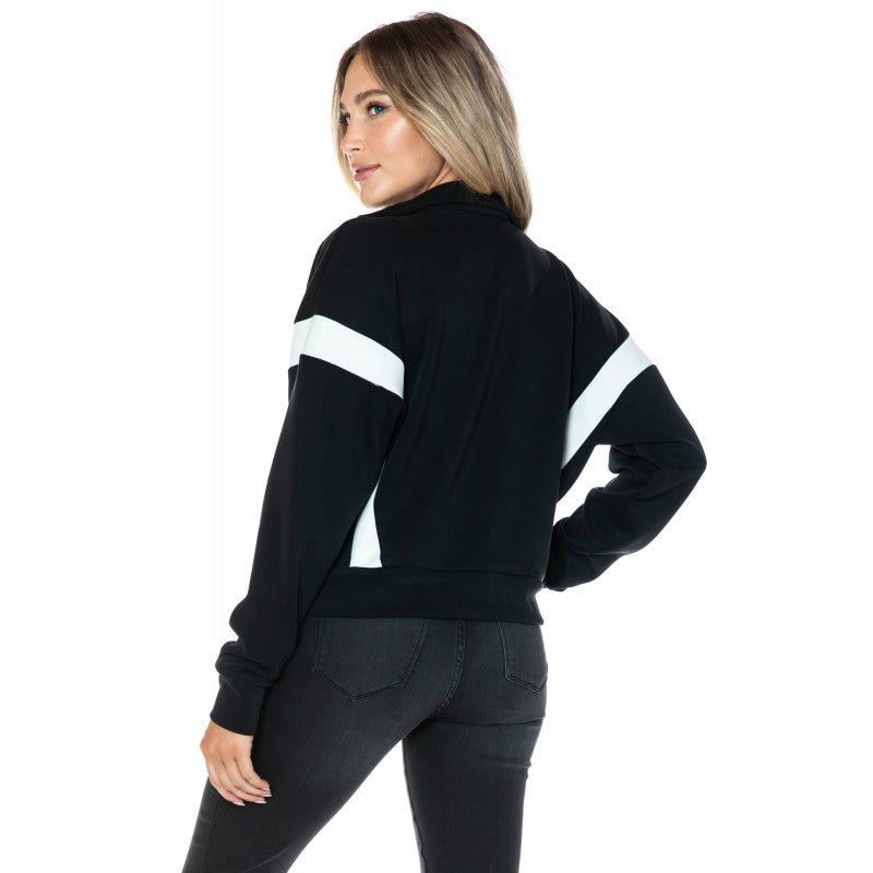 Contrast Panel Stripe Scuba Bomber Jacket Black + Ivory
