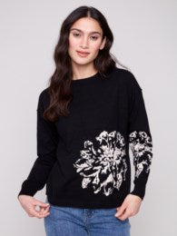 Jacquard Flower Crew Neck Sweater
