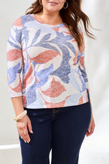 3/4 Sleeve Crew Neck Printed Top Sky