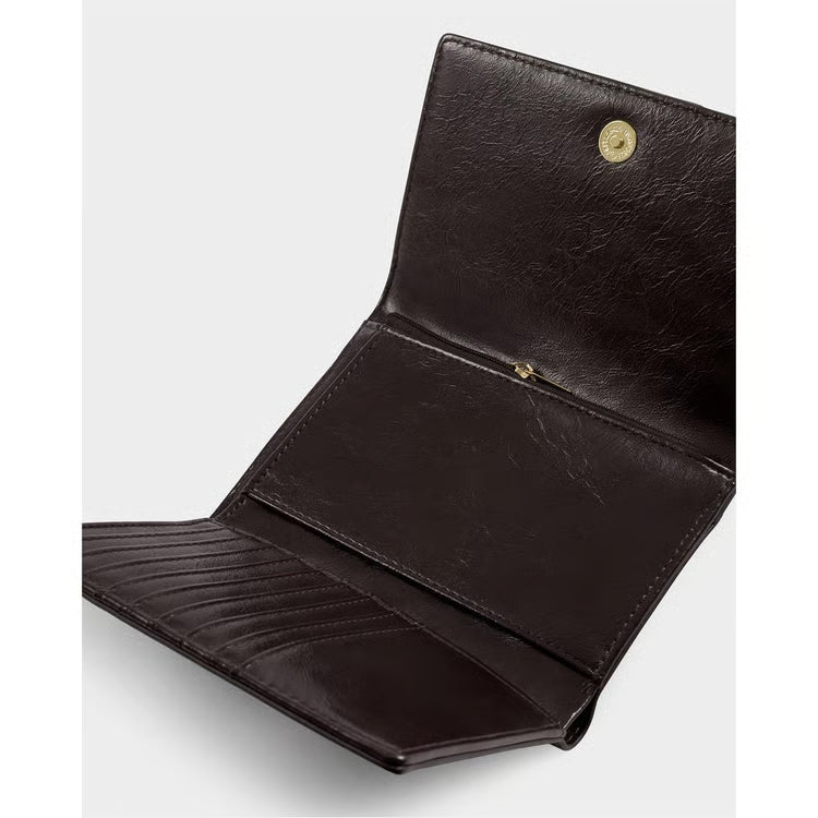 Taya Suedette Woven Wallet Bitter Chocolate Patent Crackle