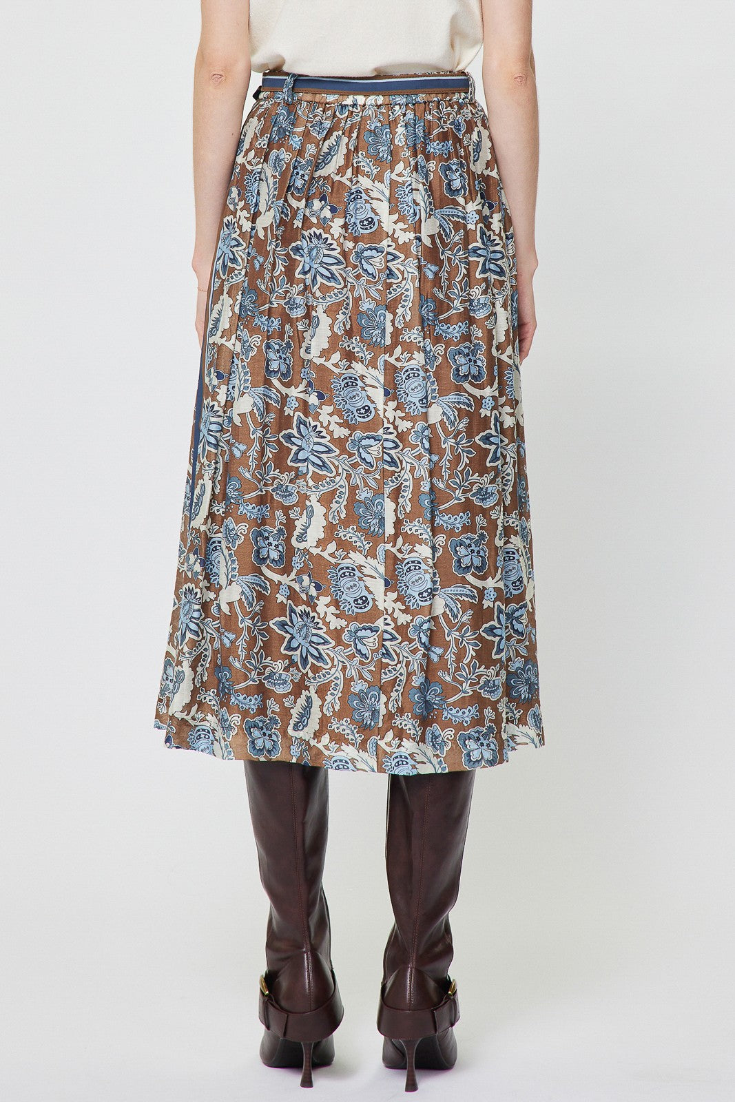 Floral Paisley Printed Midi Skirt Blue Multi