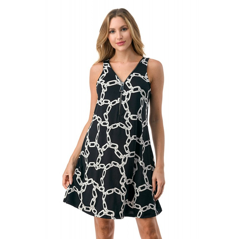 Zipper Tank Dress Black White Chain