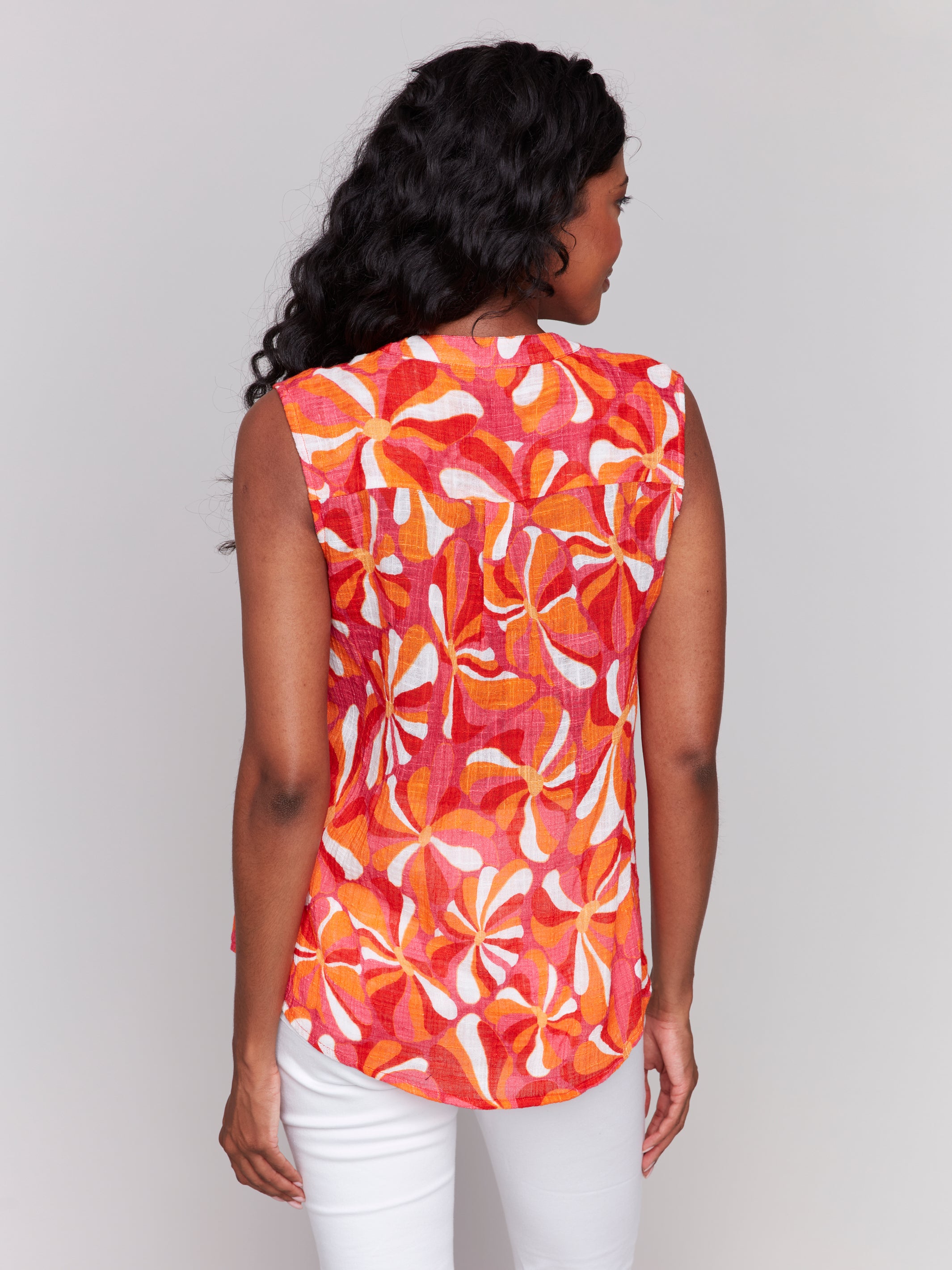 Printed Chest Pocket Sleeveless Top Groovy