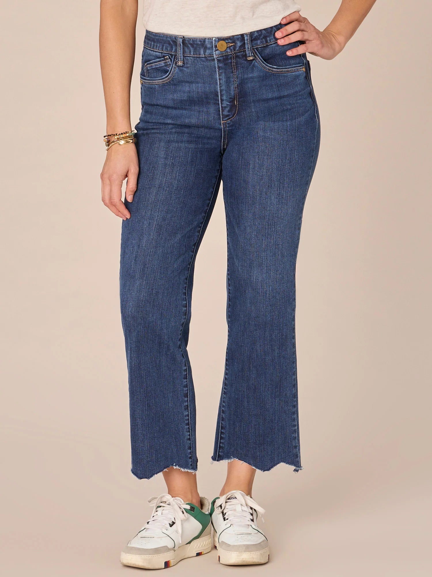 Skyrise Destroyed Scallop Hem Barley Boot Jeans Blue Denim