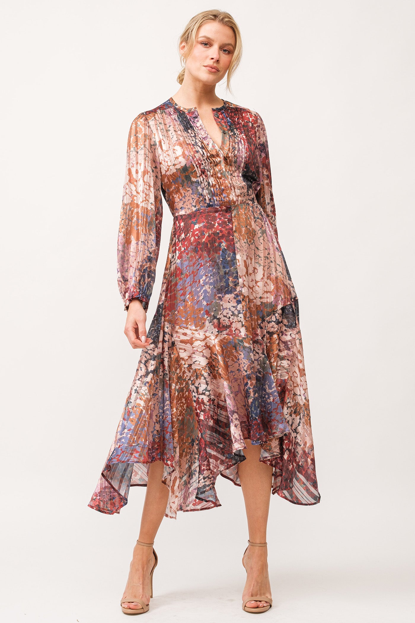 Amelie Hidden Placket Long Sleeve Printed Dress Tinsel Garden