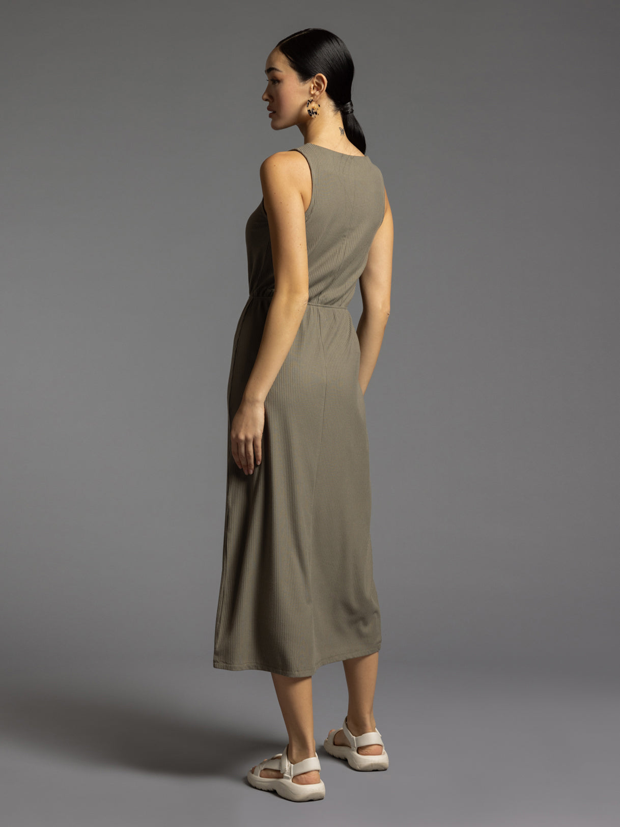 Sandra Seamed Ribbed Dress Smokey Olive