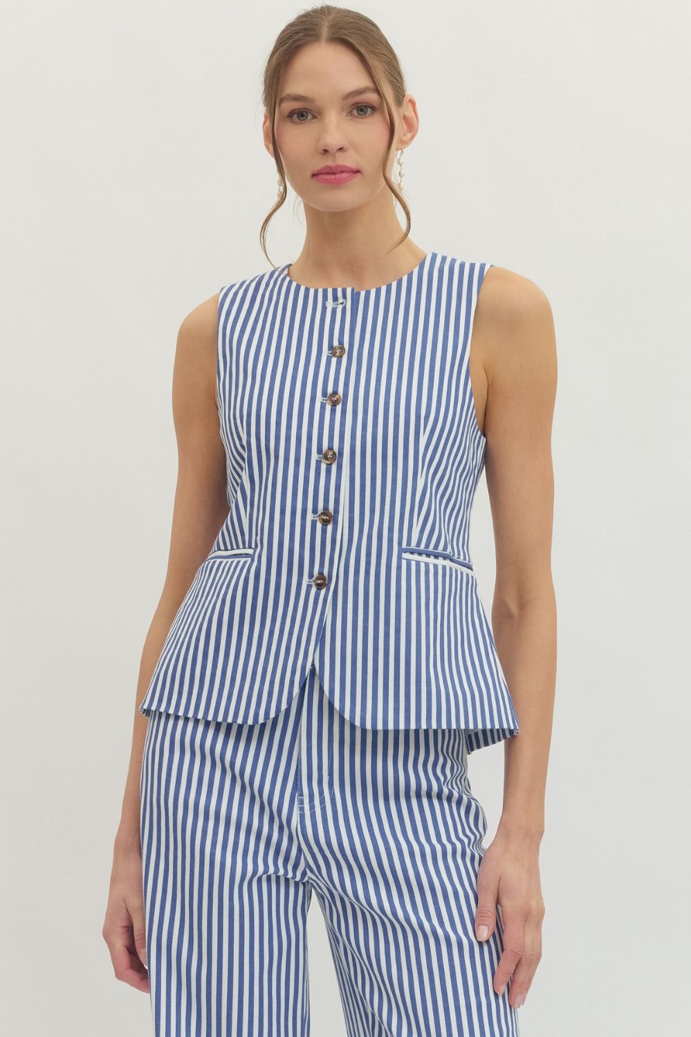 Stripe Button Up Vest Denim