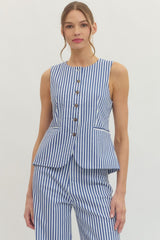 Stripe Button Up Vest Denim