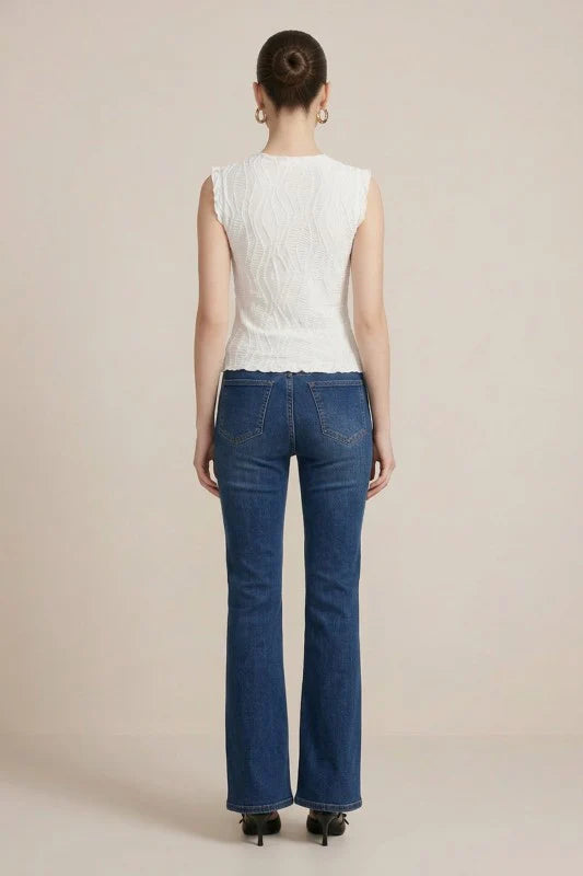 Zig Zag Textured Sleeveless Top Ivory