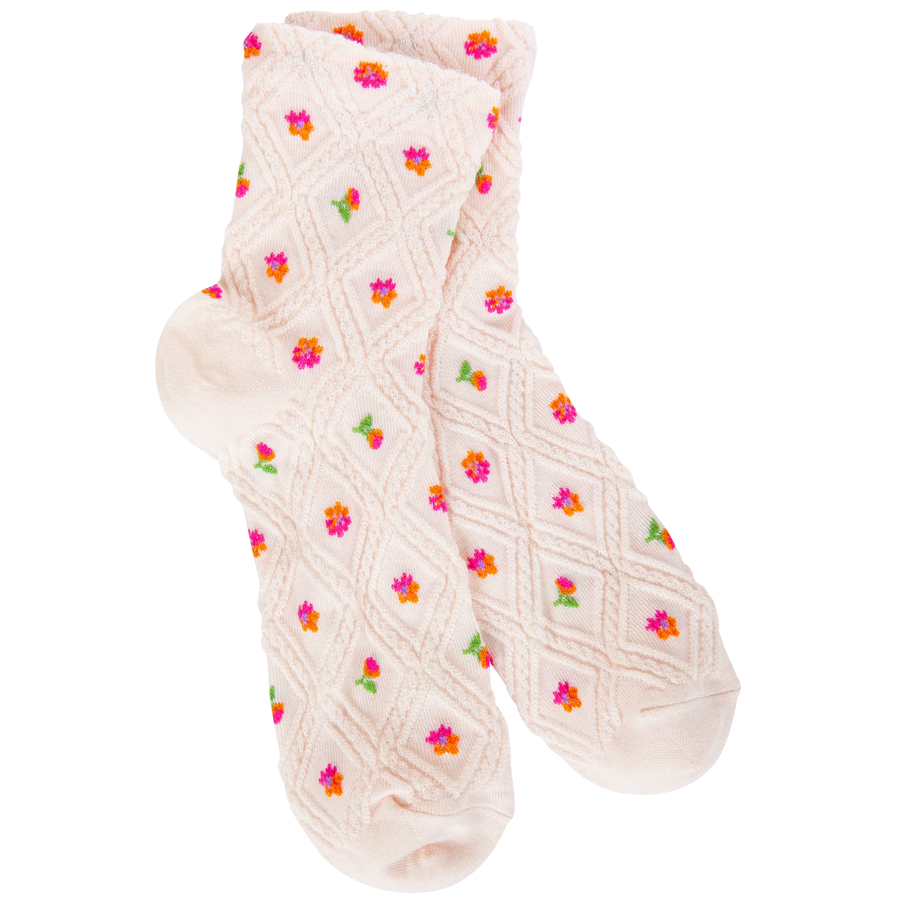 Weekend Lattice Quarter Rosebud Socks Pink + Orange