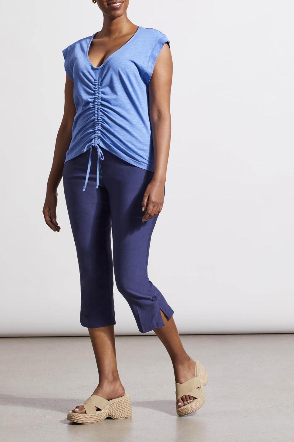 Vneck Ruched Center Short Sleeve Shirt Blue Star
